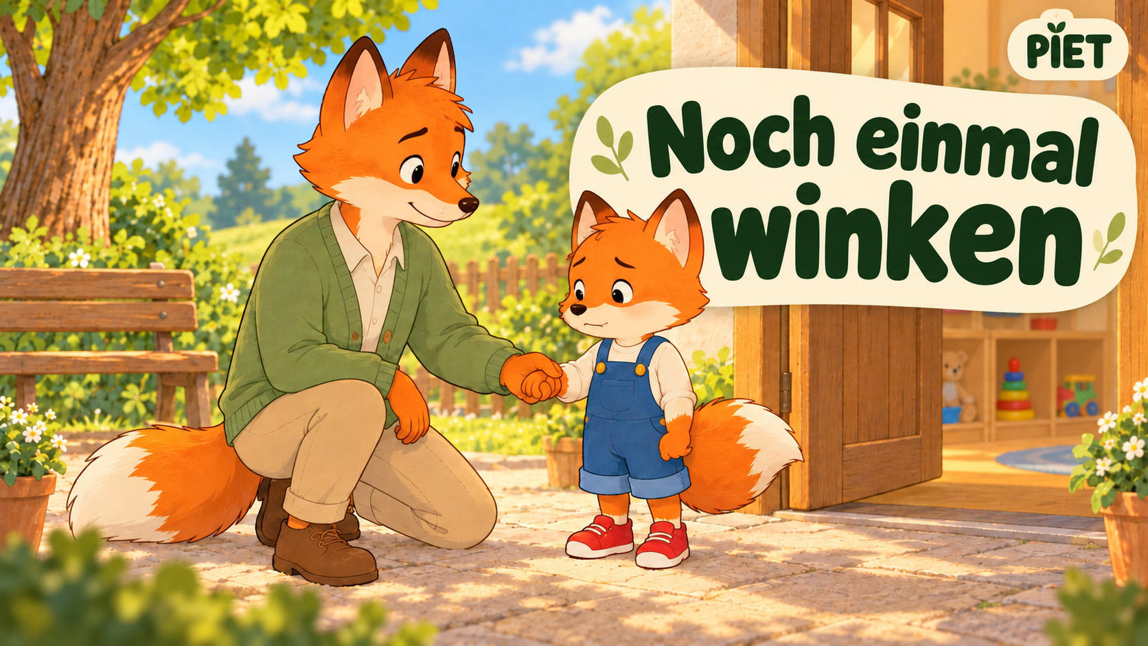 Piet und sein großer Fuchs vor der Kita.