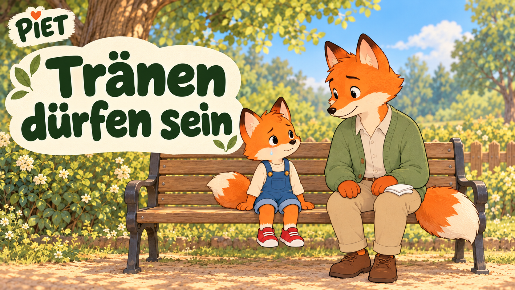 Piet und sein großer Fuchs auf einer Bank. Tränen dürfen sein.